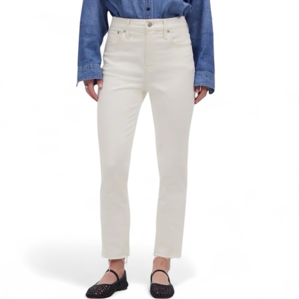 Madewell Perfect Vintage Crop Jean Distressed Hem High-Rise Skinny White Sz 30